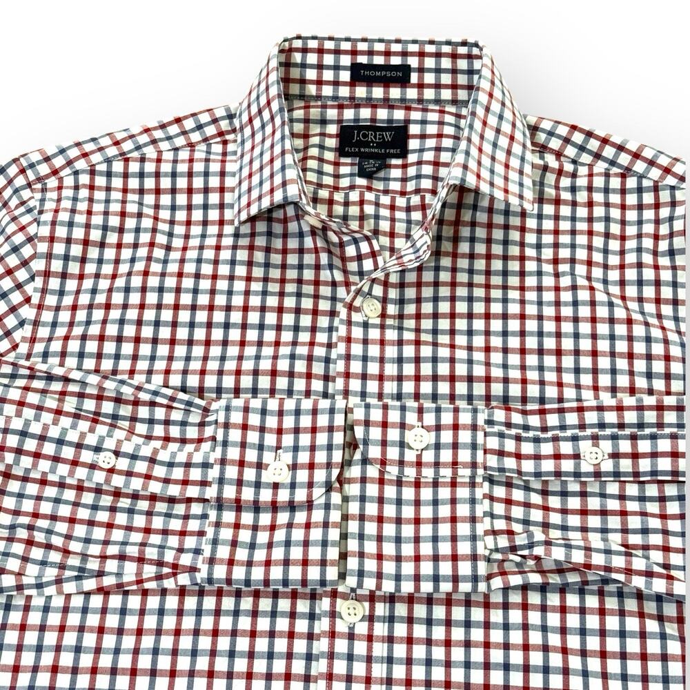 J Crew Thompson Button Down Shirt Men S 14-14.5 Blue Red Plaid Flex Wrinkle Free